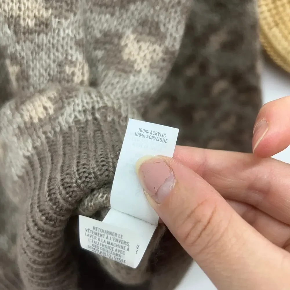 Aerie Brown Animal Leopard Print Oversized Crew Neck Knit Sweater Small Cozy - Picture 6 of 6